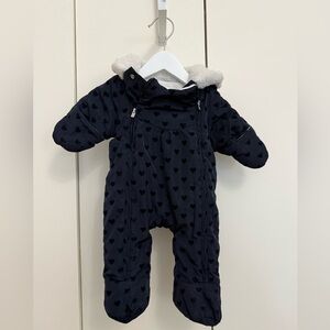 Jacadi Navy Heart Print Baby Snowsuit